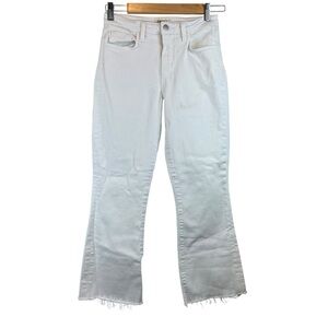 L’AGENCE White Wide Leg Jeans Mid Rise Raw Hem Size 26 Cropped 5 Pockets